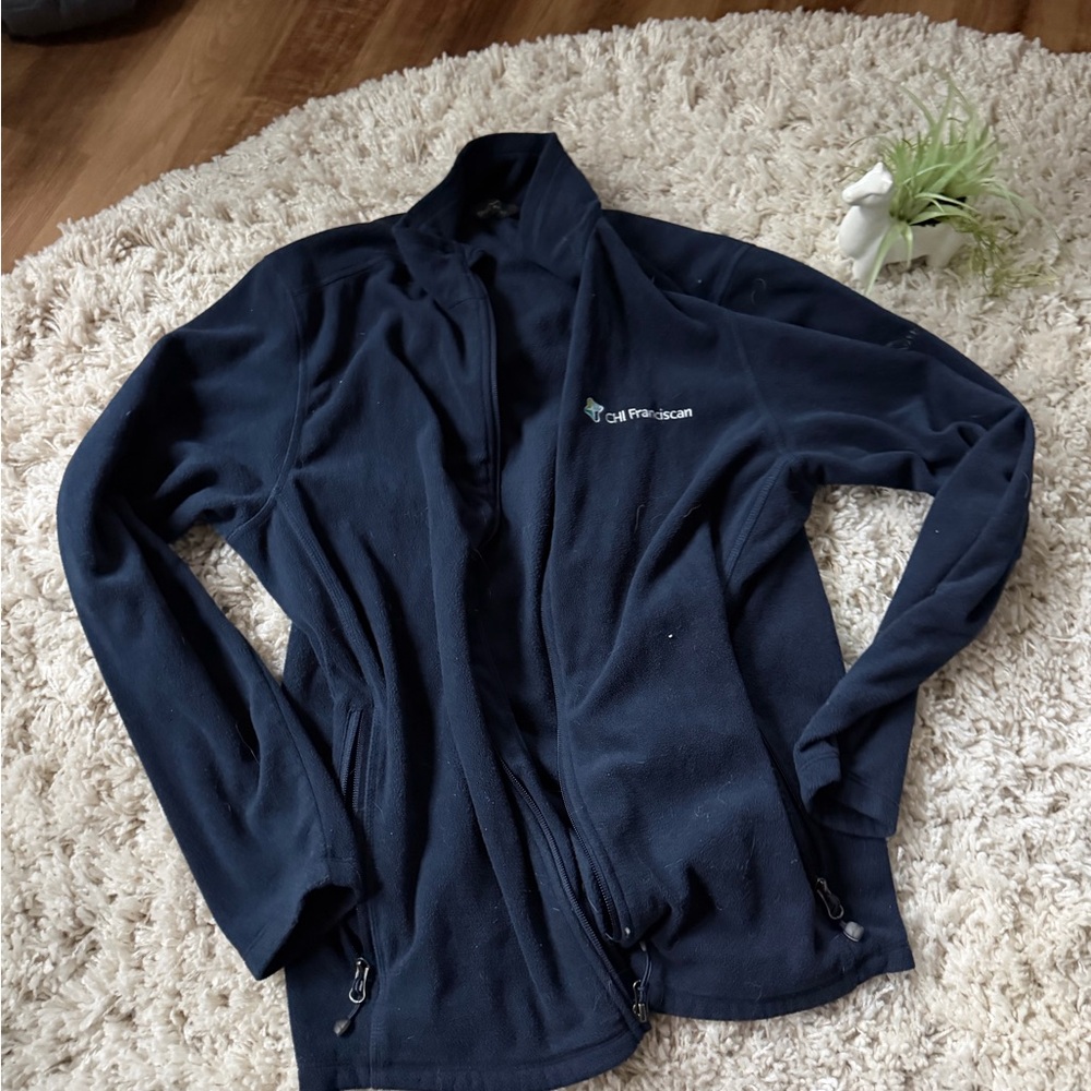 Navy Blue Zip-Up fleece winter cute lightweight Jacket with Logo - Picture 2 of 3
